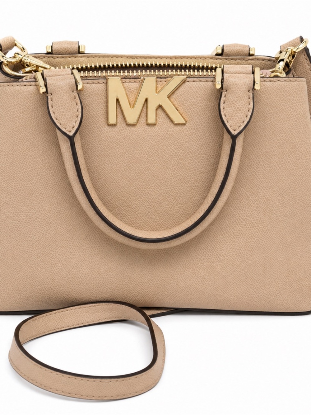 Michael Kors Tan Saffiano Leather Mini Satchel with Gold Hardware